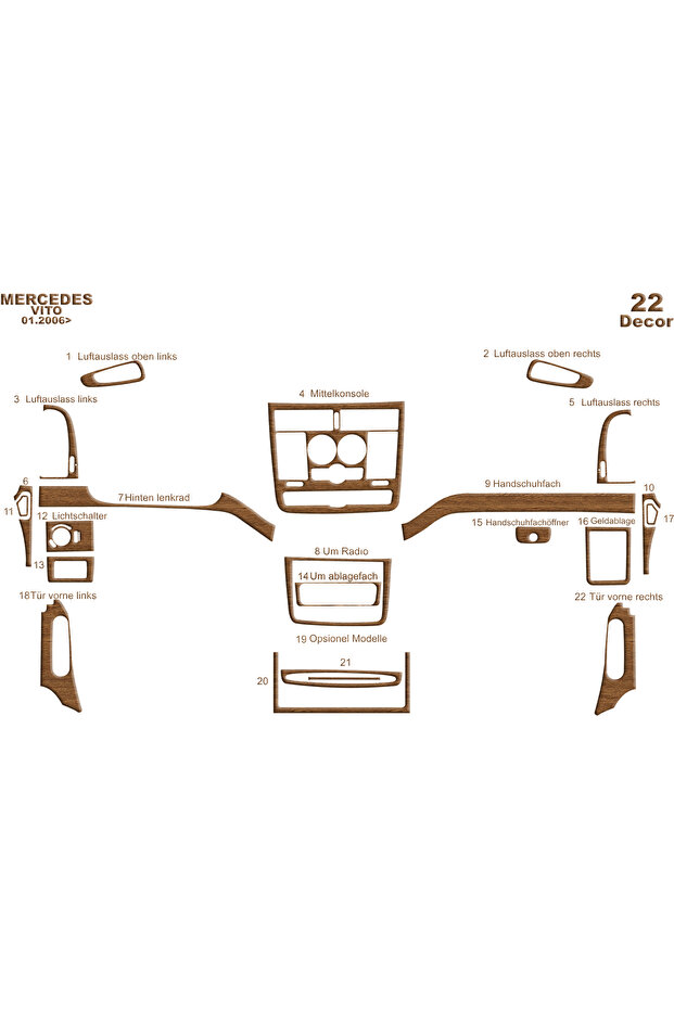 Mercedes Vito Console-Torpedo Trim 2004-2006 22 Pieces