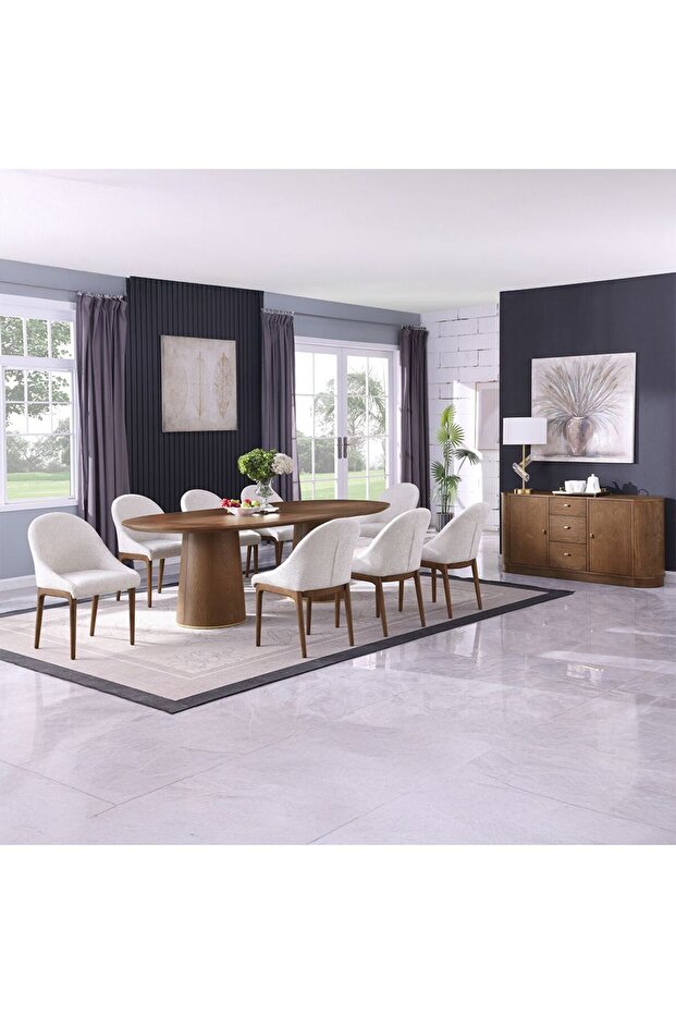 Annika 1 + 8 Dining Set - Walnut / Beige
