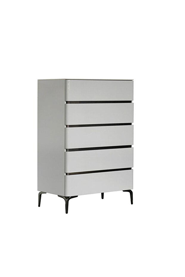 Santelmo High Gloss Light Grey Chest of 5 Drawers - Elegant Bedroom Storage Solution - 80x45x117cm