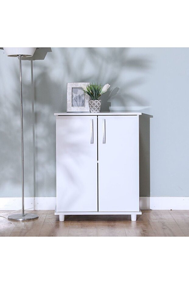 Absol Multipurpose 2-Door Cabinet - Stylish White Wood Storage with 2 Shelves & 2-Year Warranty