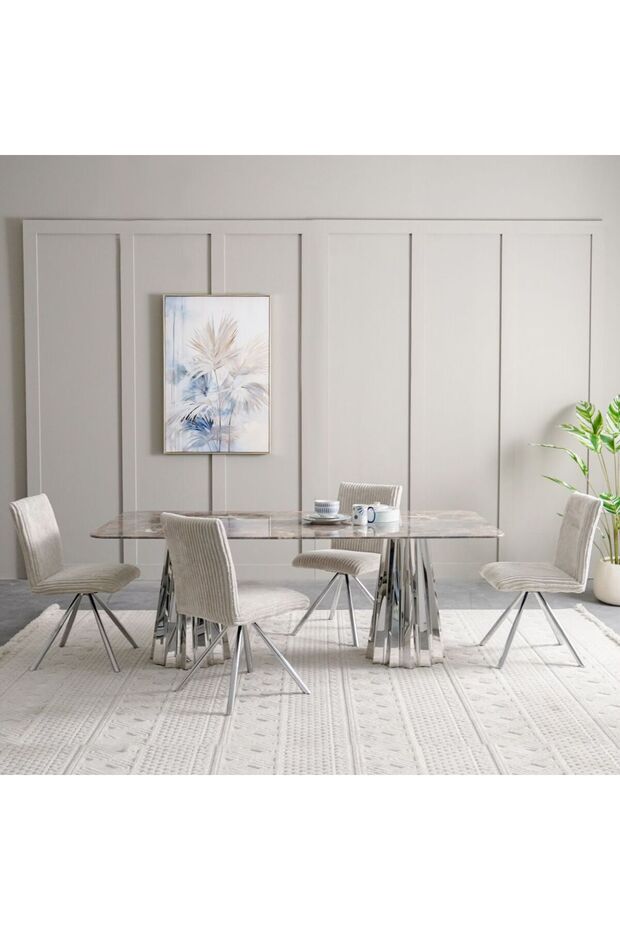 Derin 1+8 Seater Dining Set with Swivel Chair - Grey/Beige