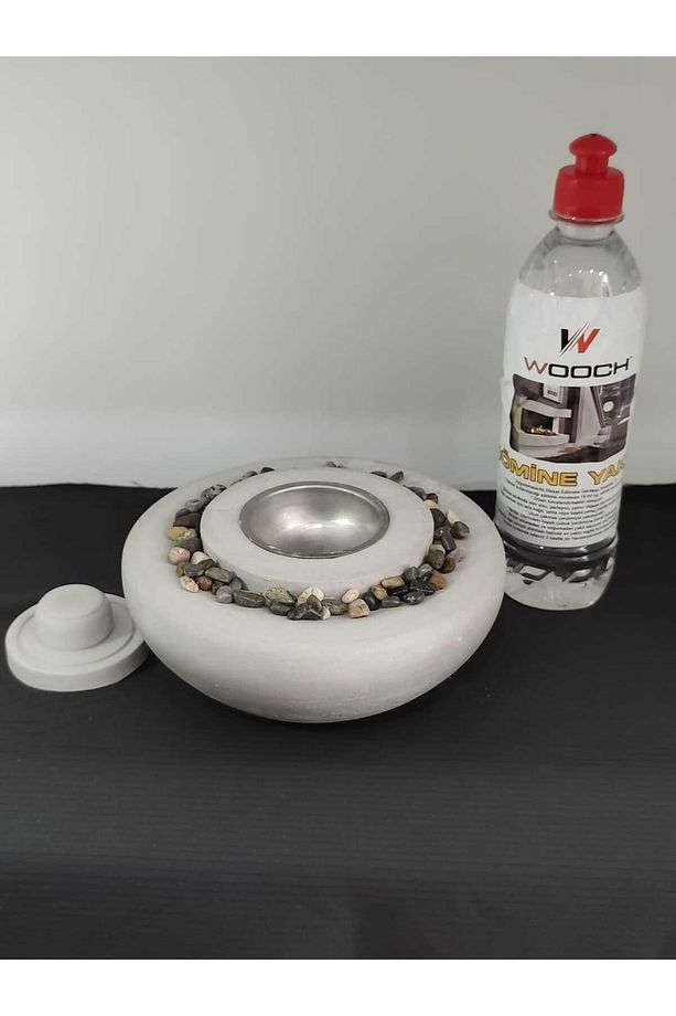 DEKORATİF MASA ÜSTÜ YUVARLAK ATEŞ ÇUKURU TAŞ ŞÖMİNE-500 ML YAKIT HEDİYELİ - 4