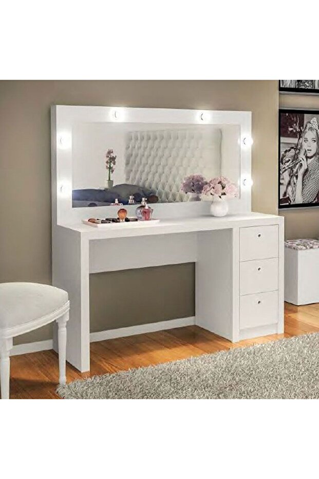 Aldrick Dressing Table with Mirror & 3 Drawers - White Melamine Finish - 2-Year Warranty