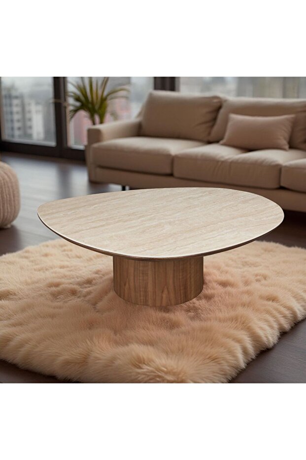 Austria Coffee Table - Natural Walnut Finish, Engineered Wood & Ceramic, 2-Year Warranty