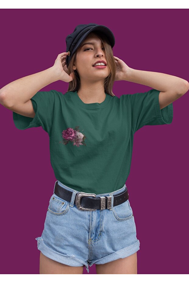 Women's Right Flower2 Transfer Printed Round Neck Short Sleeve T-Shirt