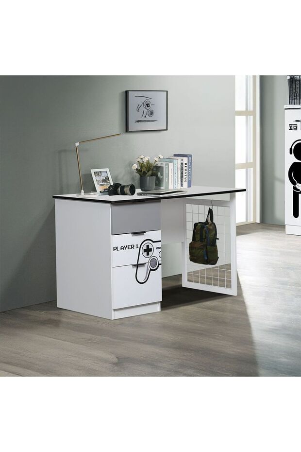 Gamerzone Kids Study Desk with 3 Drawers - White & Grey, Engineered Wood, 116x60x75cm, 2 Yr Warranty