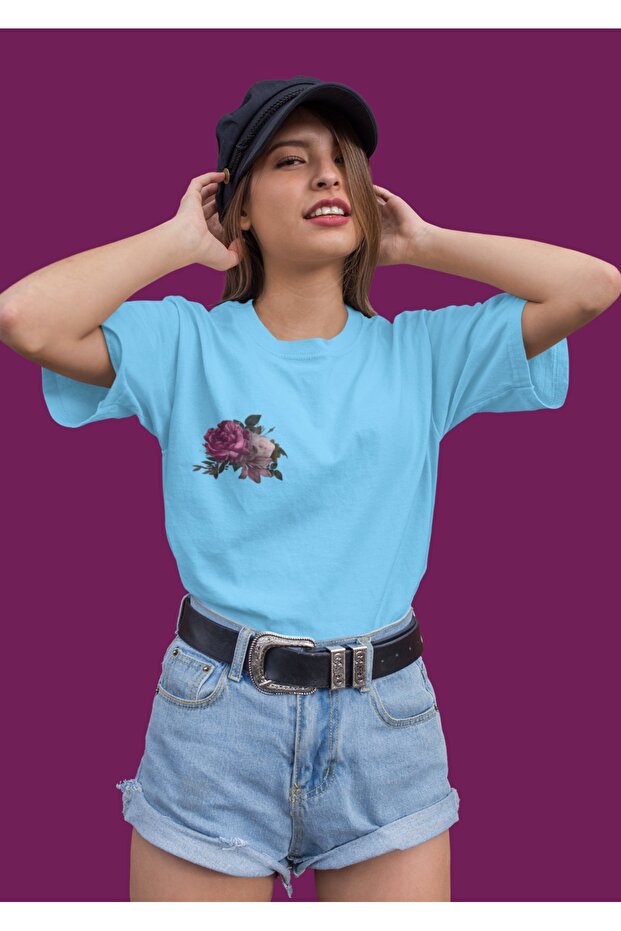 Women's Right Flower2 Transfer Printed Round Neck Short Sleeve T-Shirt