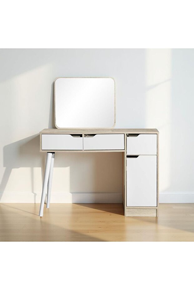 Kinder Vanity Dresser with Mirror, 1-Door & 3-Drawer White/Sonoma Oak, 2-Year , 110x128cm
