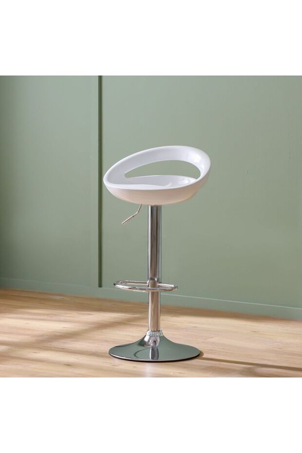 Lewis Bar Stool - White Polypropylene & Metal Frame, Adjustable Height, Swivel Seat, 2-Year