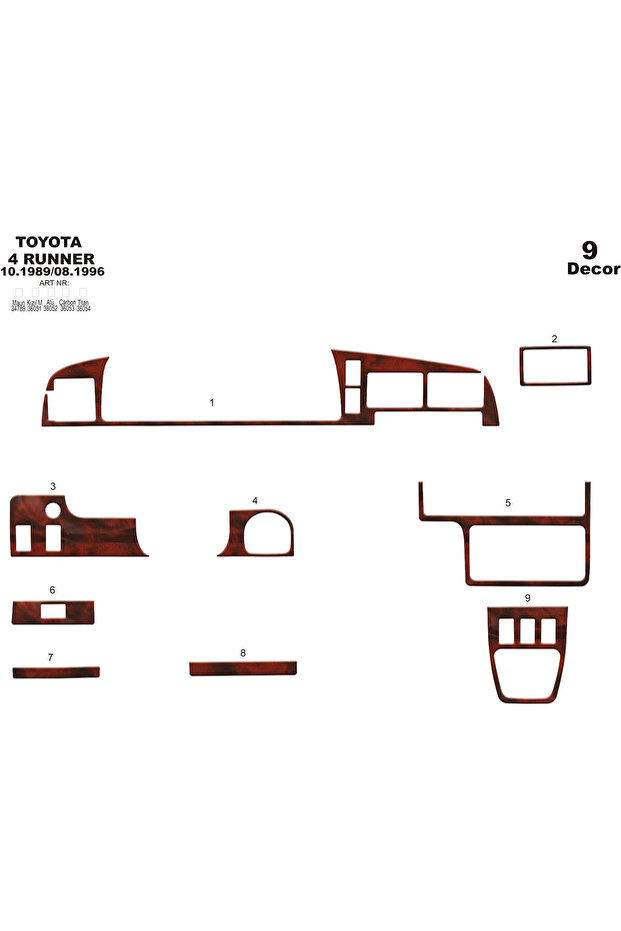 Toyota 4 Runner Console-Torpedo Trim 1989-1996 9 Pieces