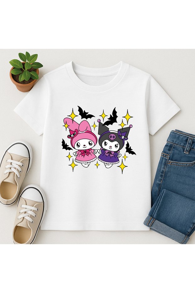 Anime Kuromi Crew Neck 100% Cotton Printed Short Sleeve Children's and Teenage T-Shirt