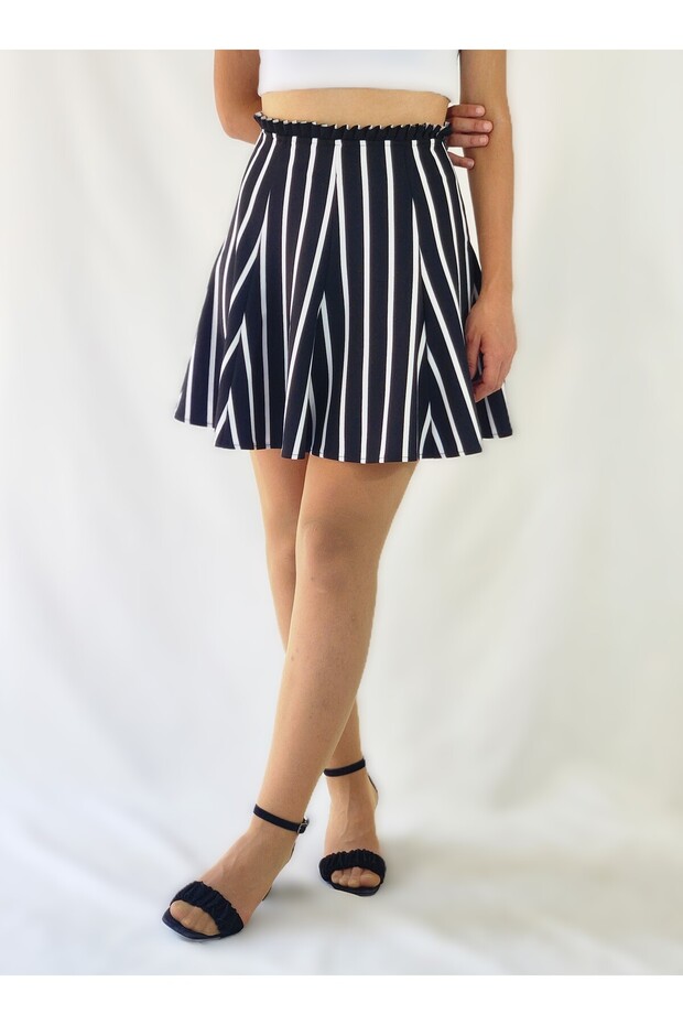 Black and White Striped Flare Mini Diver Skirt