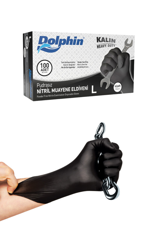 Ekstra Kalın Siyah Nitril Eldiven L Beden - 2