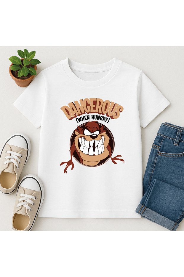 Tasmanian Devil Crew Neck 100% Cotton Printed Short Sleeve Children's and Teenage T-Shirt