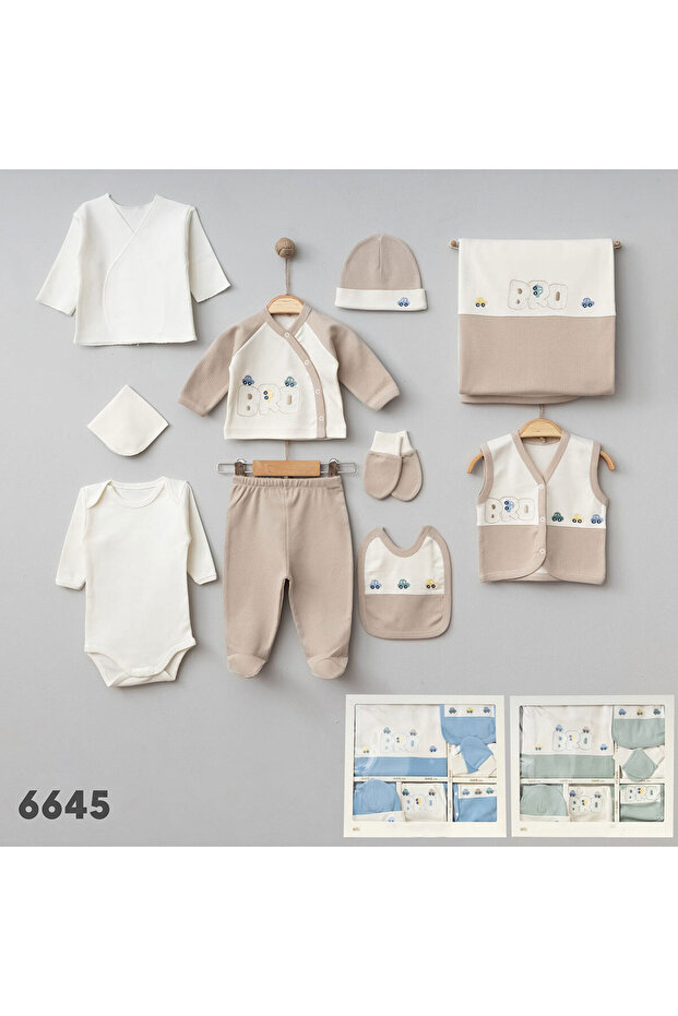 Baby Boy Bro Car Embroidered 10-Piece Newborn Hospital Exit Zibin Set Boxed