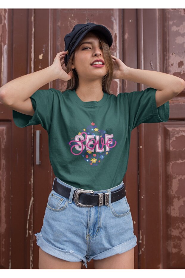 Women's Self Tove Transfer Printed Round Neck Short Sleeve T-Shirt