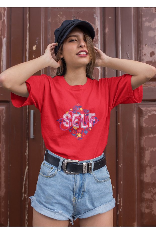 Women's Self Tove Transfer Printed Round Neck Short Sleeve T-Shirt