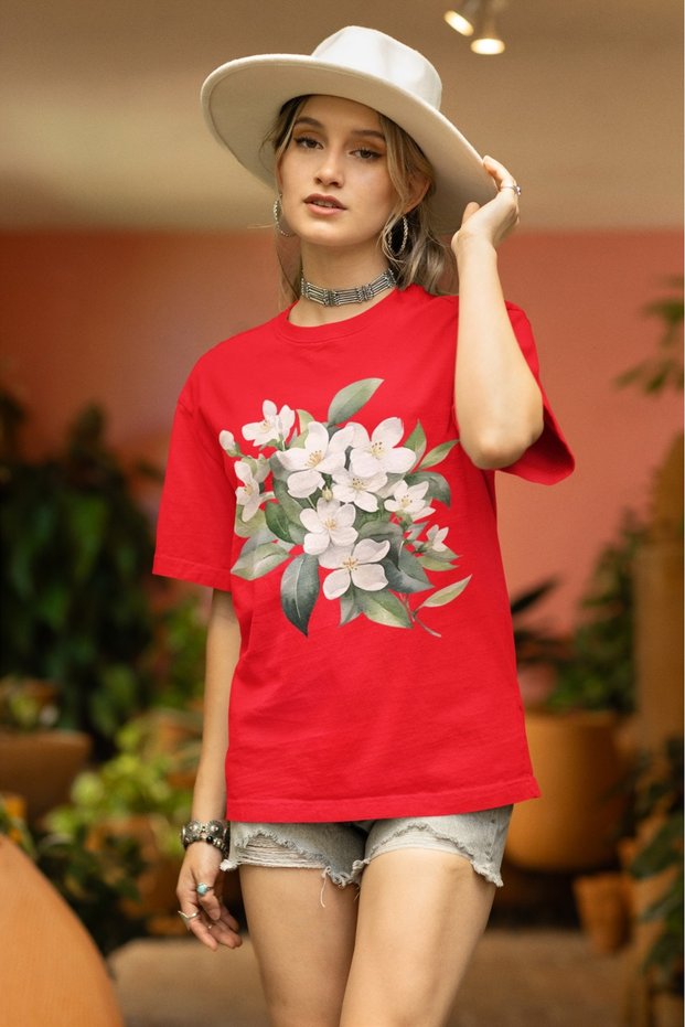 Unisex Men/Women White Orchids Color Printed Oversize 100% Cotton T-Shirt