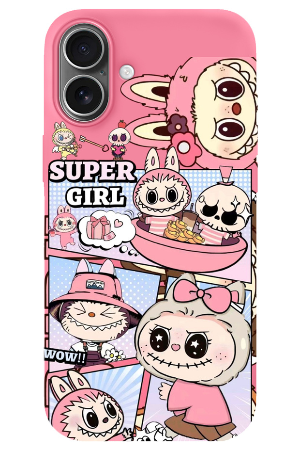 iPhone 16 Pink Velvet Labubular Patterned Silicone Phone Case Lbb