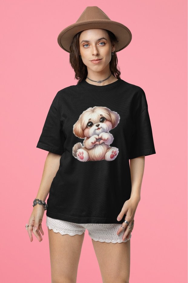 Unisex Men/Women Cute Puppy Color Printed Oversize 100% Cotton T-Shirt