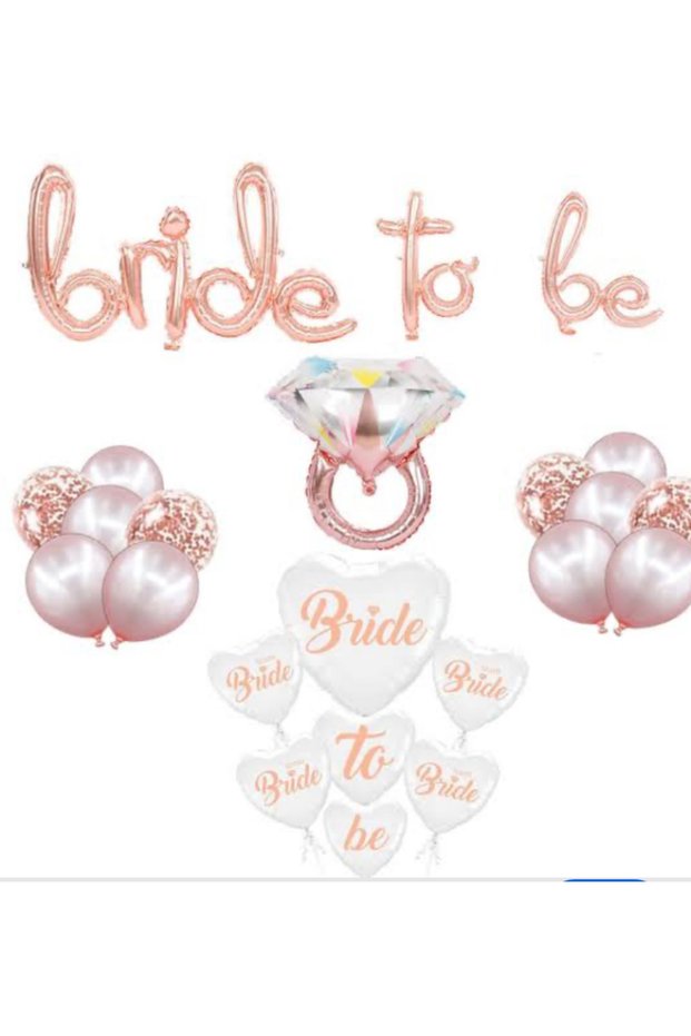 Rose Bride to Be Foil Balloon Single Stone Heart Foil Balloon Set 27 Pieces