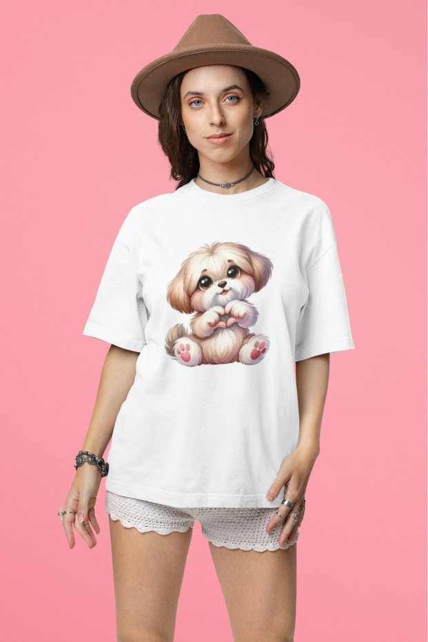 Unisex Men/Women Cute Puppy Color Printed Oversize 100% Cotton T-Shirt