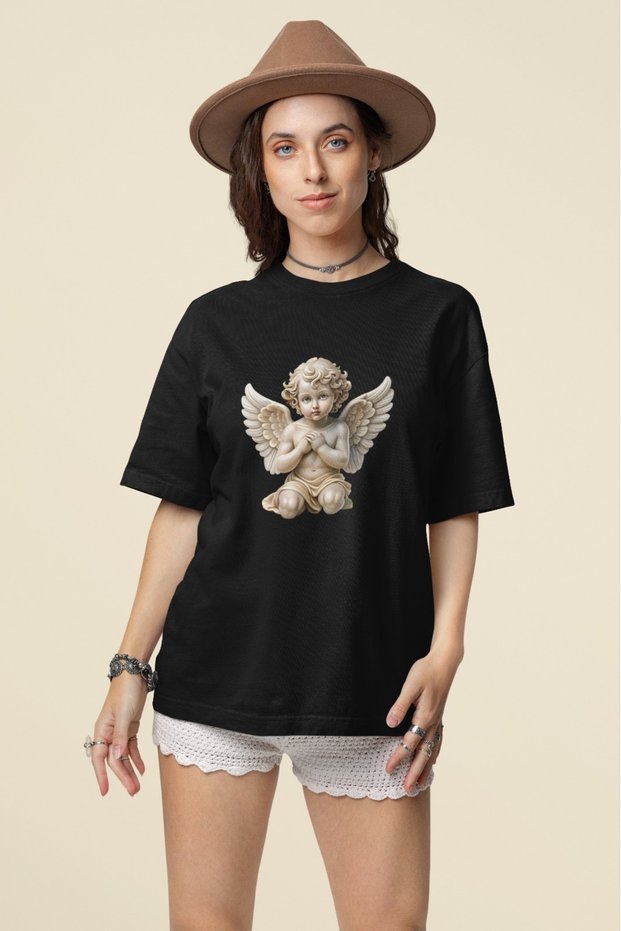 Unisex Men/Women Angel Statue Color Printed Oversize 100% Cotton T-Shirt