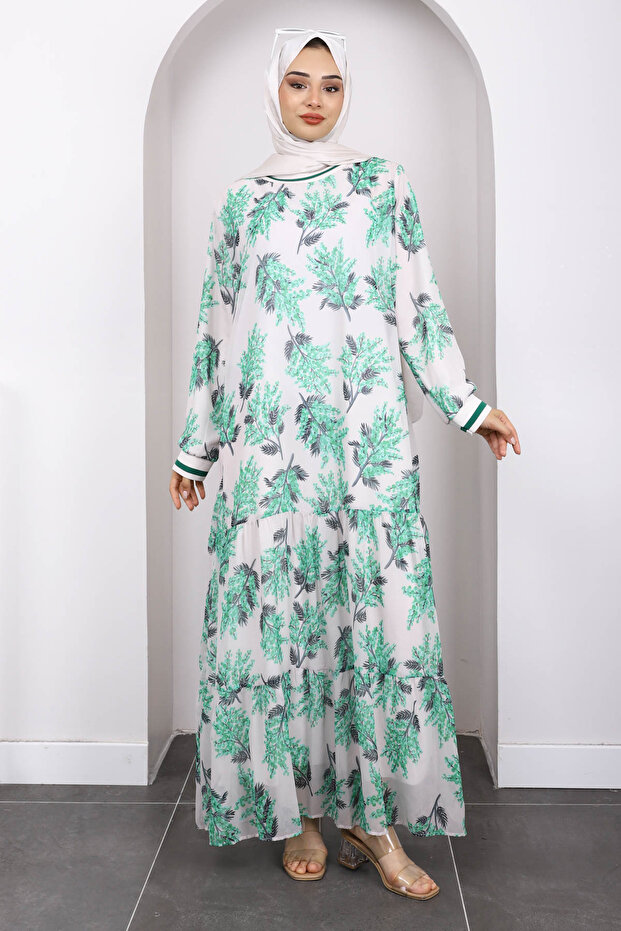 Green Patterned Chiffon Dress