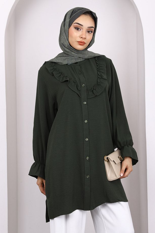 Haki Önü Fırfırlı Ayrobin Tunik - 3