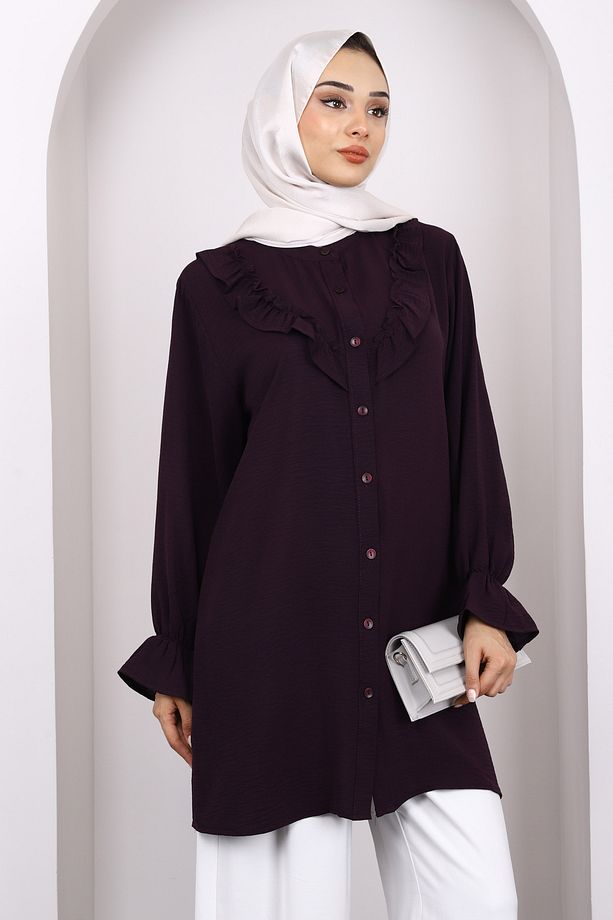 Mürdüm Önü Fırfırlı Ayrobin Tunik - 3