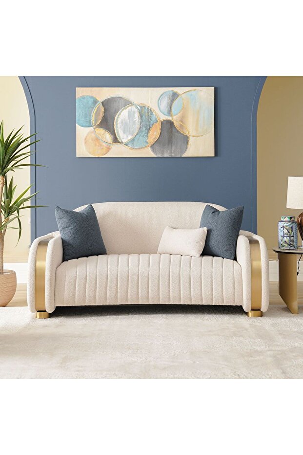 Natsuda 2 Seater Fabric Sofa - Beige/Gold L182xW119xH85cm