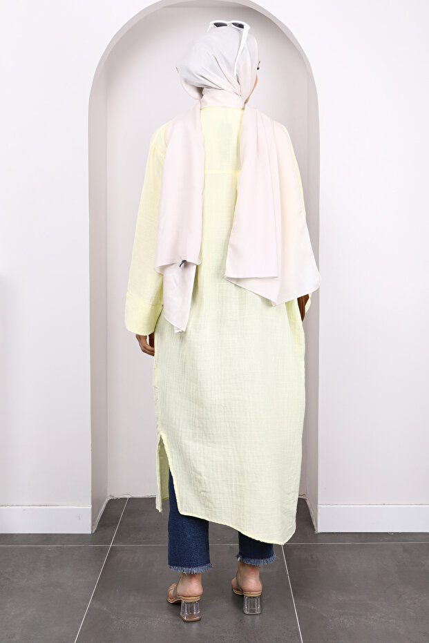 Sarı Düğmeli Müslin Tunik - 4