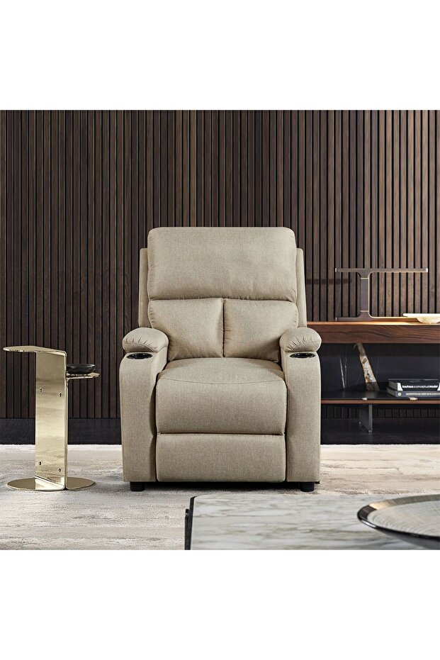 Mystic 1 Seater Fabric Pushback Recliner with Cup Holder - Khaki L83xW93xH103cm