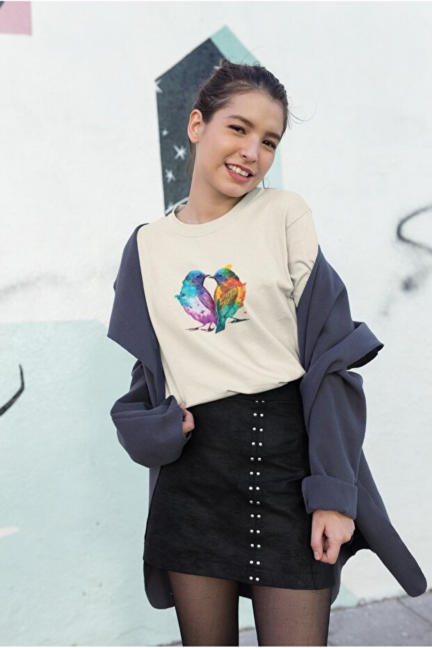Women's Bird8 Transfer Printed Round Neck Short Sleeve T-Shirt