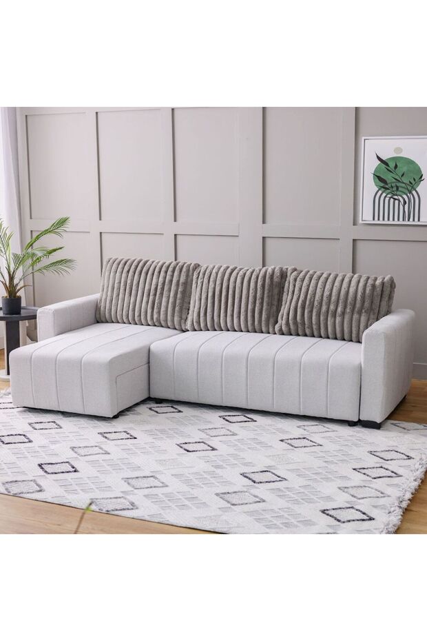 Alcantara 4 Seater Reversible Corner Fabric Sofa Bed with Storage - Grey/Dark Grey L254xW241xH92cm