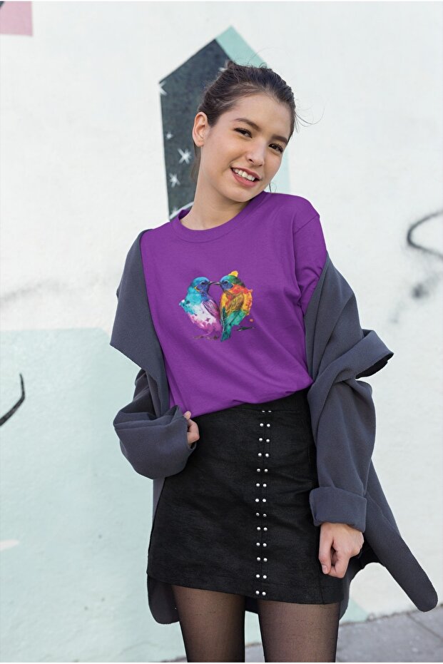 Women's Bird8 Transfer Printed Round Neck Short Sleeve T-Shirt
