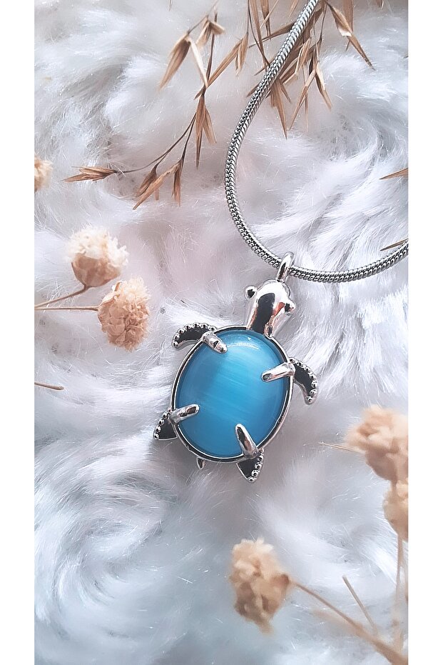 Opal Taşlı Kaplumbağa Çelik Kolye - 1