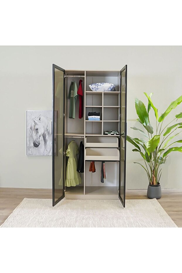 Defne 1-Meter Wardrobe - Cream/Black L102xW61xH230cm