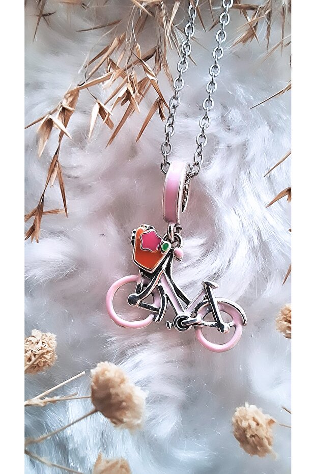 Bisiklet Figürlü Çelik Kolye - 1