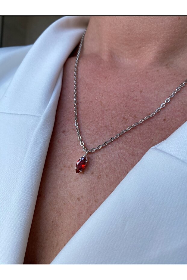 Nar Kırmızısı Damla Kolye - 1