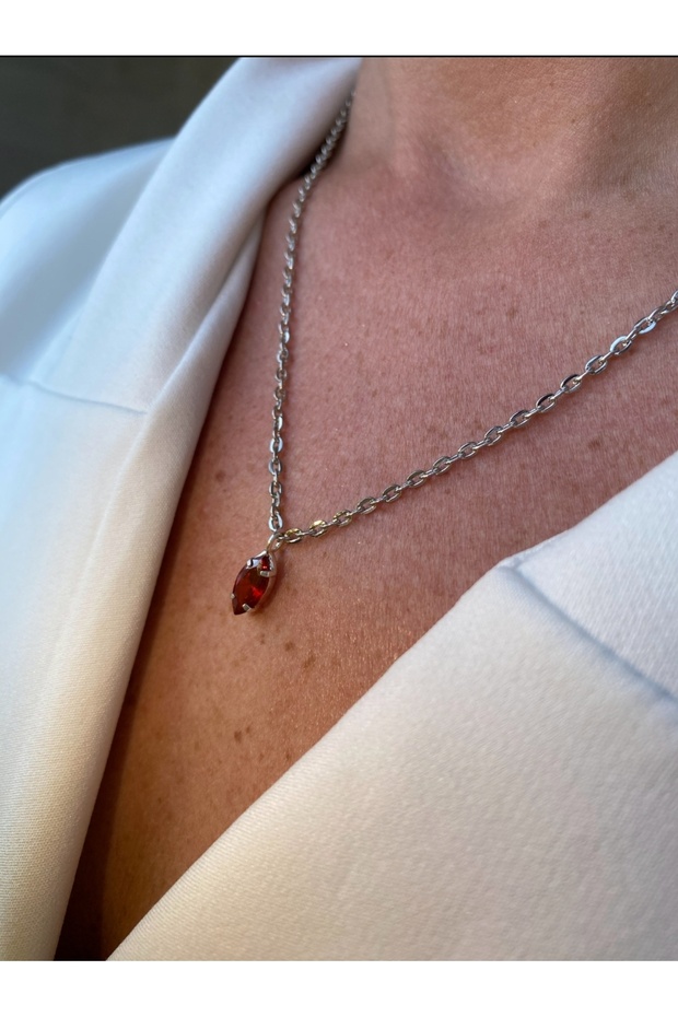 Nar Kırmızısı Damla Kolye - 4