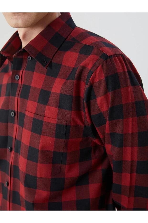 LCWAIKIKI Classic Regular Fit Uzun Kollu Ekose Gabardin Erkek Gömlek (W5) - 3