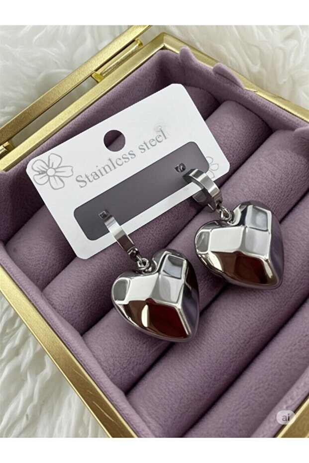 Mosaic Heart Dangle Ring Steel Earrings
