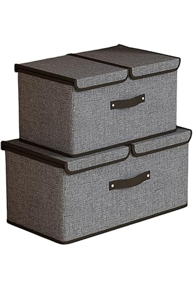 2-Pack Collapsible Storage Boxes with Lids – Durable & Stylish Bins for Home and Office (Grey)