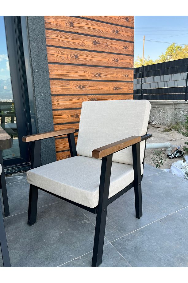 KREM 2+1+1+MASA +2 ADET PUF BALKON TAKIMI BAHÇE TAKIMI OTURMA GRUBU MASA SETİ BAHÇE TAKIMI - 4