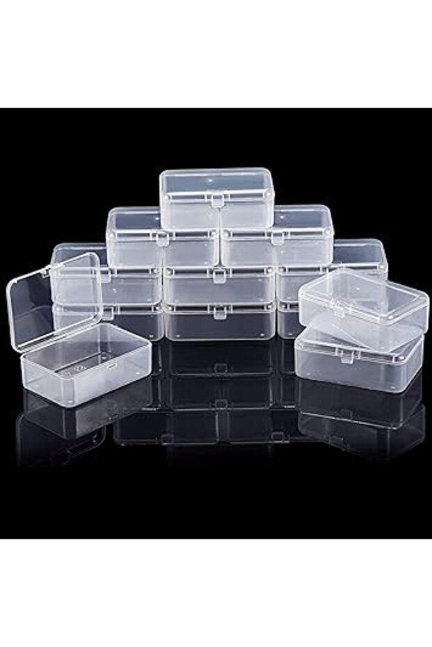 12-Pack Clear Plastic Storage Boxes – Mini Hinged-Lid Containers for Beads, Crafts & Small Items