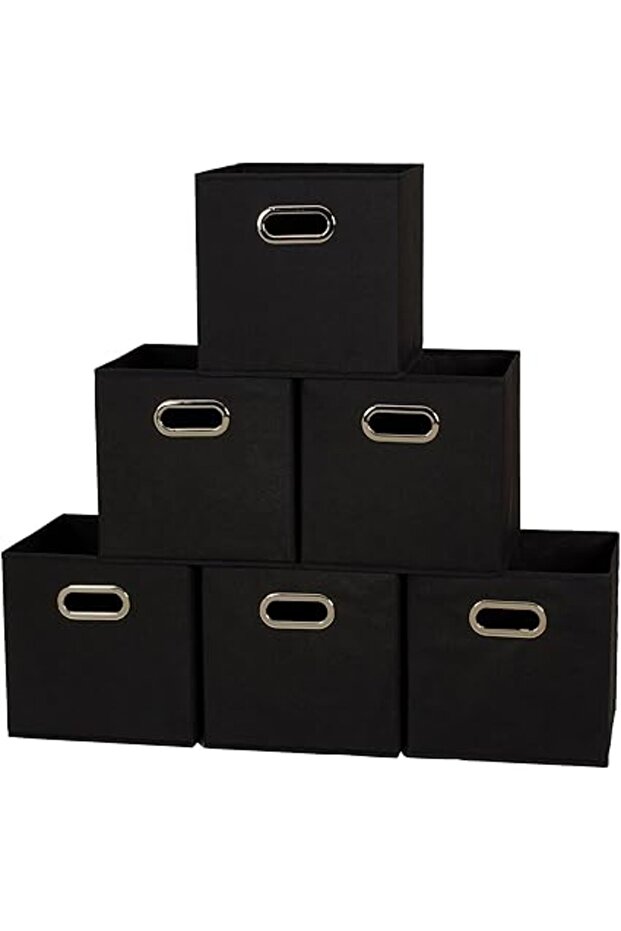 80-1 Foldable Fabric Storage Bins | Set of 6 Cubby Cubes With Handles | Black