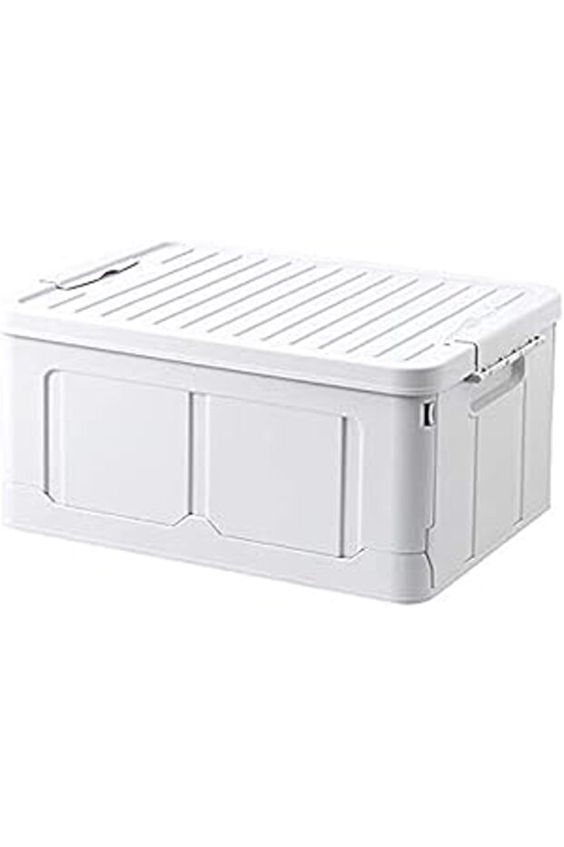 Stackable Storage Bins with Lids – Foldable White Organizers for Closet, Dorm & Bedroom Use
