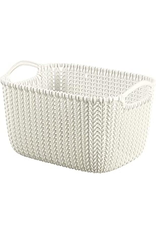 Knit Small Rectangular Basket with 2 Handles, 8L Capacity – Off White