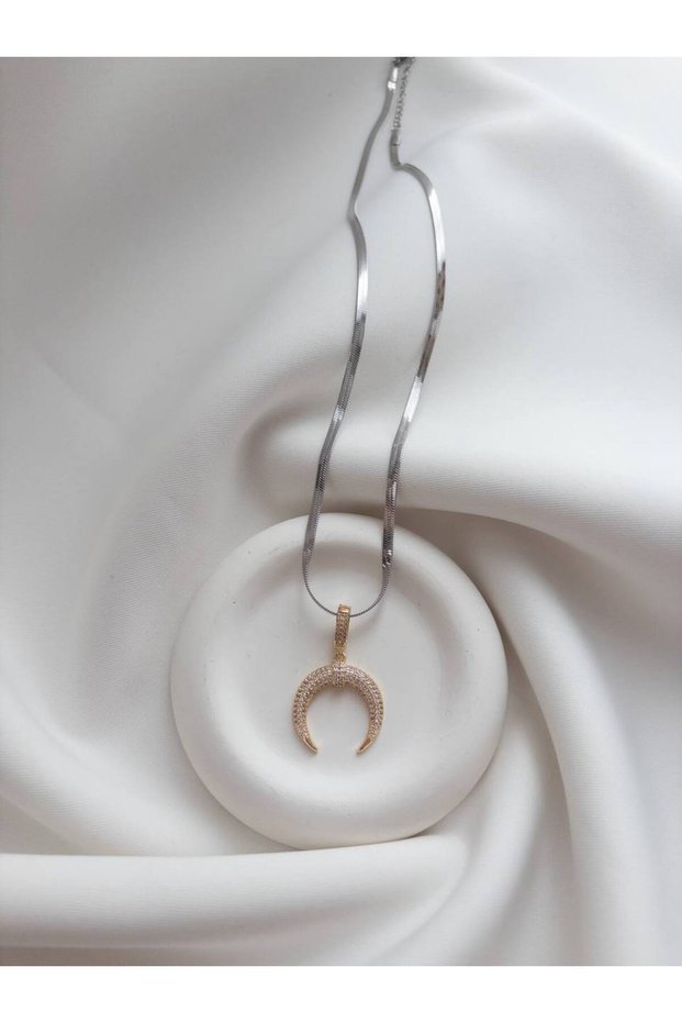 Crescent Necklace - Steel Italian Crushed Chain Crescent Necklace - Steel Necklace